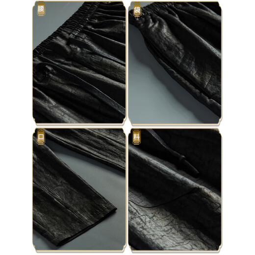 Aigechen Xiangyunsha casual pants for men in summer Chinese style men Xiangyunsha mulberry silk trousers loose large-size wide-leg pants black trousers 9226 average size 2XL recommended 145 to 160 Jin [Jin equals 0.5 kg]