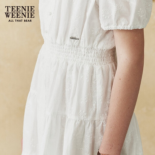 Teenie Weenie Bear Robe blanche pour femmes 2025 Été Nouveau élégant Break de thé français romantique Robe à mi-long blanc s