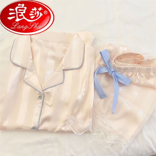 浪莎冰丝睡衣女款2025新款夏季短袖长裤薄款家居服女士夏天仿真丝套装 冰丝高品质-9905[短袖长裤] M建议80-100斤 均码