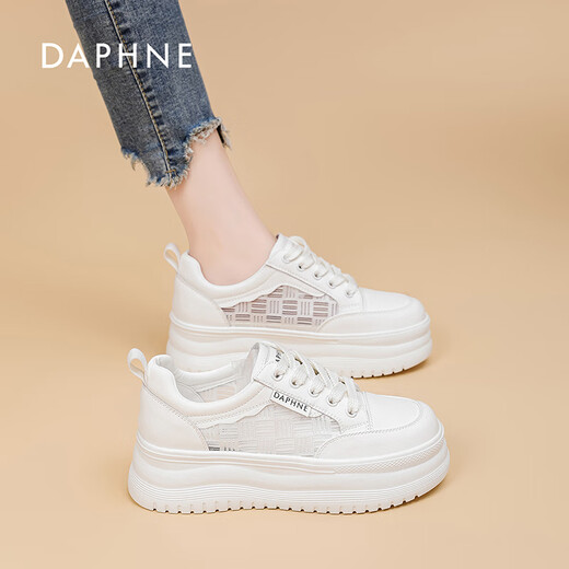 
Daphne authentic white shoes for women in 2025 summer hot style lightweight height-enhancing shoes mesh breathable fashionable and versatile casual shoes for women off-white [5.0CM] 37