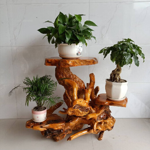 根雕花架树根天然摆件实木原木客厅多层盆景鱼缸底座绿萝阳台 H6167一图一物