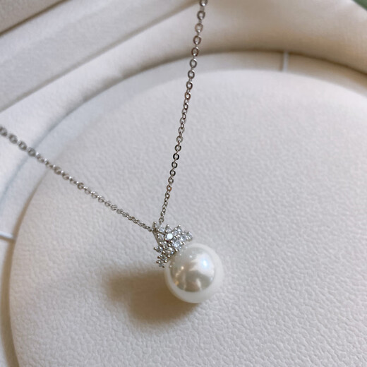 Fat Donglai's same style Australian white pearl pendant 925 silver Ice and Snow Queen Crown Pearl Necklace for women classic goddess 12mm Ice and Snow Queen Australian white pendant