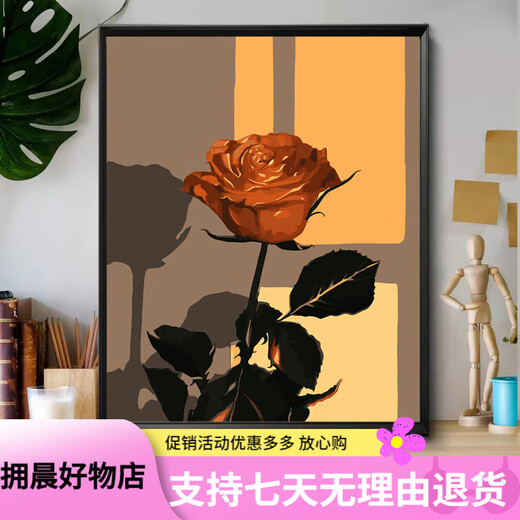 林谷家落日玫瑰数字油画diy花卉填色涂鸦手工手绘diy油彩画卧室装饰画 A H1048 30*40实木内框+丙烯颜料+画笔