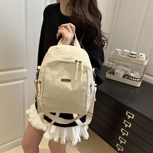 双肩包新款时尚大容量通勤旅行背包手提包轻便包女单肩牛津布 白色