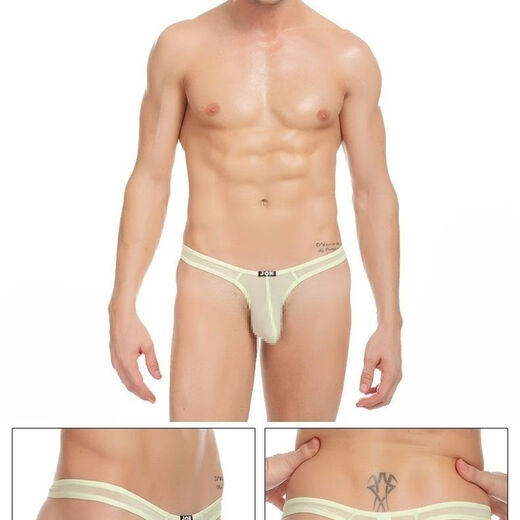 Renduo men's ultra-thin ice silk sexy thong single thong transparent lace thong to cover the buttocks light green 312 L (2 feet 2-2 feet 4)