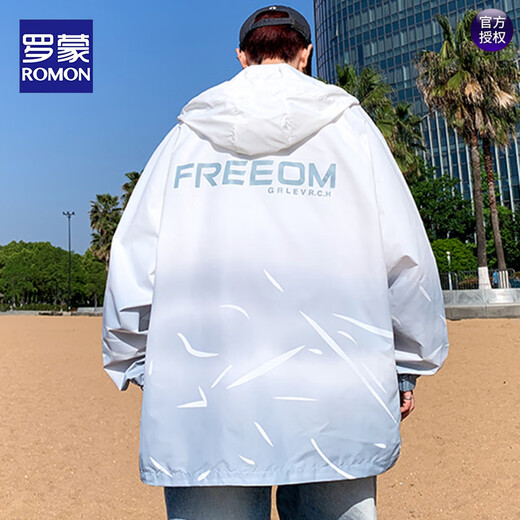 罗蒙（ROMON）渐变轻薄款夏季男士连帽防晒衣青少年学生休闲夹克外套户外防晒服 6626绿色 XL 约120-135斤可穿