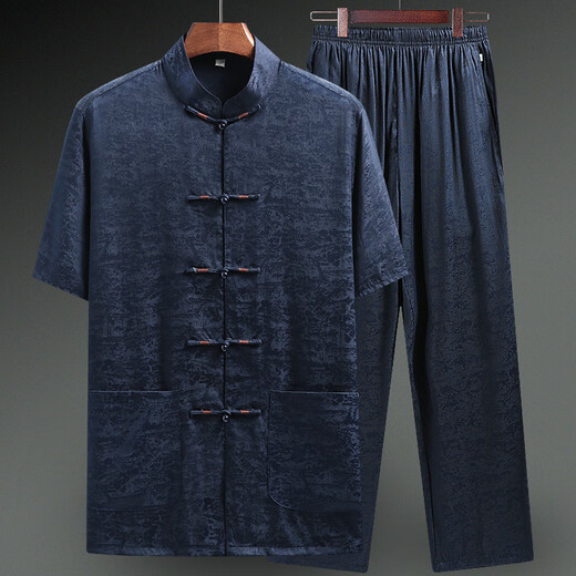 
Li Shangduo’s father’s ice silk short-sleeved Tang suit men’s Chinese style Tang suit middle-aged and elderly summer thin two-piece set old man grandfather light gray suit S 3895-115Jin [Jin equals 0.5 kg]