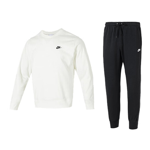 Nike (NIKE) sports suit sweatshirt men's 25 spring new fitness training pullover fashionable sweatpants trousers two-piece set FN3889-133/white+FN3802-010/black M