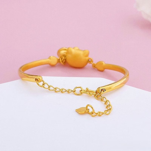Yage Gold Hello Kitty Bracelet 999 Gold KT Cat Bell Bracelet Adjustable Half Bracelet for Girlfriend KT Cat 5.16g