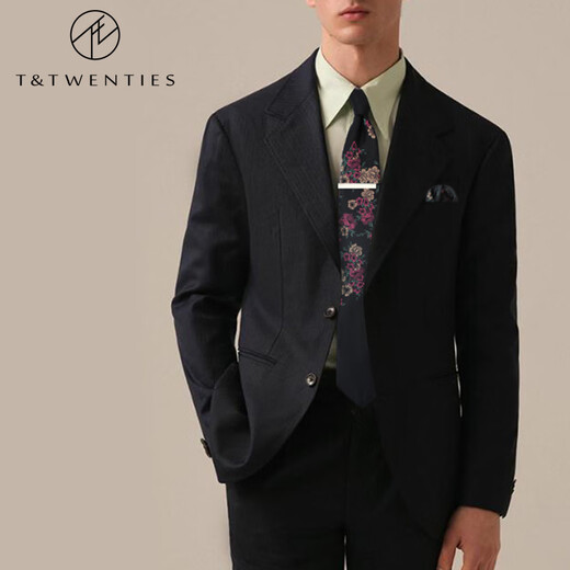 T&Twenties复古真丝男士领带手打老钱风设计感vintage男式黑色桑蚕丝tie商务 真丝领带+领带夹 AS6080-C13