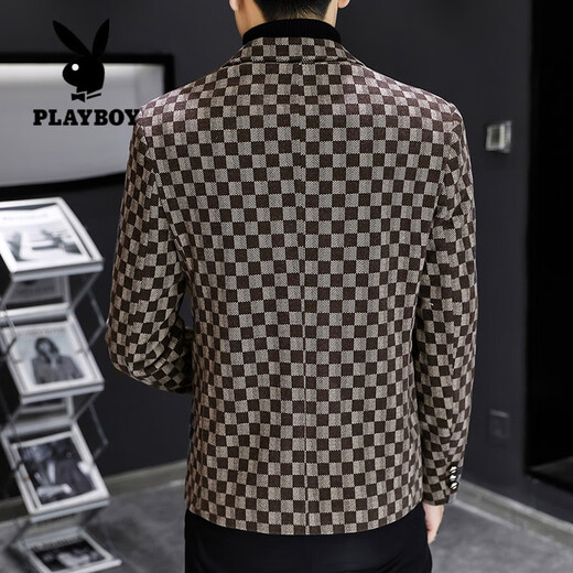 Playboy (PLAYBOY) Plaid Blazer Men's 2025 Spring and Autumn New Fashion Slim Small Suit Trendy Brand Handsome Single Jacket Black L (110-125Jin Jin equals 0.5kg)