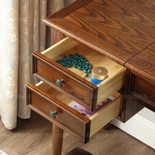 Ufsagcg American dressing table for bedroom small apartment folding ash wood all solid wood desk one-piece multi-functional flip cover ash wood dressing table + stool 100x45x78cm