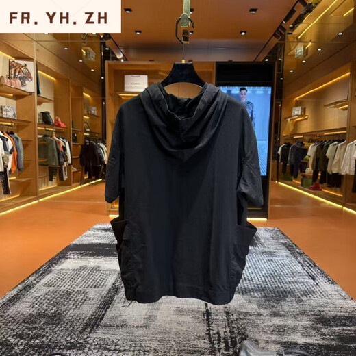 FR.YH.ZH瑷莎「F6636」简风连帽短袖 夏季透气宽松男款小众设计百搭T恤 黑色 M 【90-110斤】