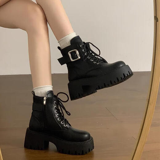 Holzspecker Britisch-Stil dicker Absatz dicker Sohle kleiner Kinder 2025 Neue Herbst- und Wintergrößenverbesserung kurze Stiefel Motorradstiefel braun 37