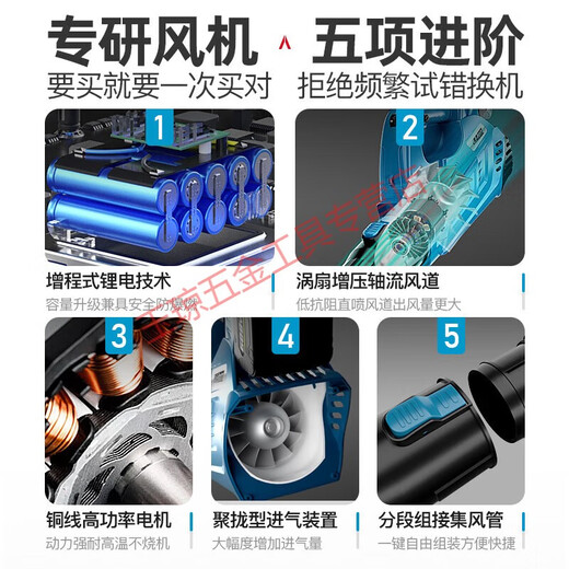 溥畔吹风机大功率工业用锂电鼓风机充电式强力吹雪吹树叶吹落叶吹灰尘 1CRT【风暴-蓝】充电暴风枪3888T