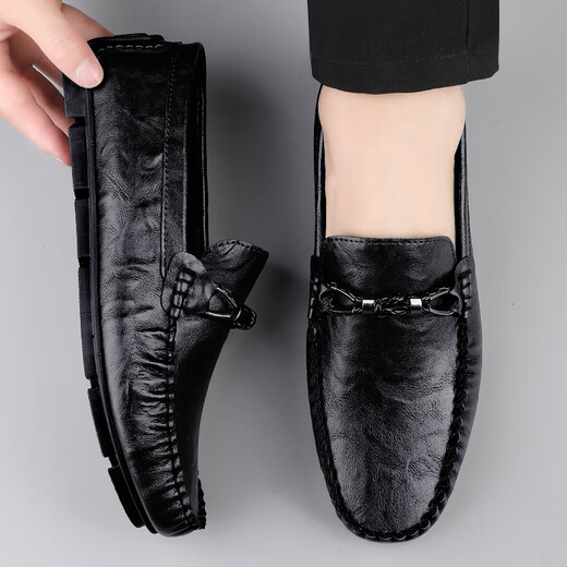 
Fashionable brand beanie shoes genuine leather men's shoes 2025 new summer daddy pedals soft sole non-slip men's casual leather shoes 9913 black 40