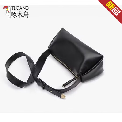 啄木鸟（TUCANO）包包女2025春夏新款柔软感小众枕头包今年流行时尚单肩斜挎包 黑色