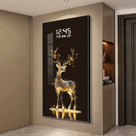 PHTY entrance painting opposite door with clock modern light luxury decoration entrance door wall electronic LED light living room corridor aisle SXS4882 vertical 40*80cm light luxury gold frame [high-end 2