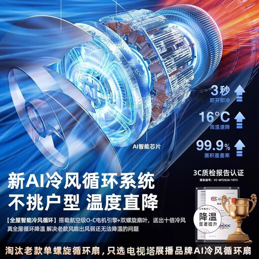 Niye 300m2 Powerful Cooling丨16% Cooling in Seconds Electric Fan Silent Bedroom Super Silent Level One Energy Efficiency Fan Refrigeration Air Conditioning Fan Household Floor Fan Air Circulation Fan Ice Blue 200m Cooling-Mechanical Power Saving-Silent Constant Cooling