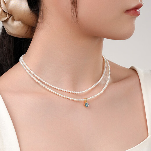 Dela Topaz Pendant Freshwater Pearl Necklace Perfect Round Flawless Bright Light Luxurious Fashion Versatile Clavicle Chain 520 Gift