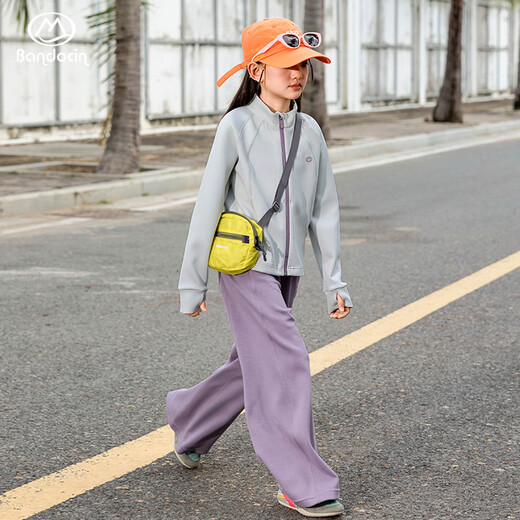 Half-time girls' autumn sports jacket with sun protection and cool style 25 new children's spring and autumn tops bamboo green gray 150