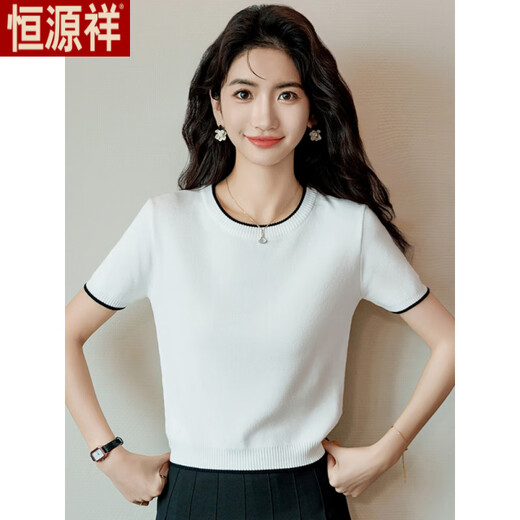 Hengyuanxiang Jupe avec glace T-shirt à manches courtes pour femmes 2025 S d'été mince Pilt de tempérament petit et beau tempérament Couleur d'abricot Couleur Caramel Edge L Recommandé 90-115Jin [Jin est égal à 0,5 kg]