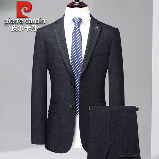 Pierre Cardin High-End Striped Suit Men's 2025 Autumn and Winter Thickened High-end Middle-aged Men's Casual Professional Formal Suit Blue Gray Stripe Model 6903