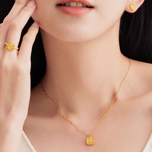 Ji Bochi pure gold-wrapped silver sugar cube pendant G24K gold sparkling sugar cube necklace small sugar cube series birthday gift sugar cube pendant