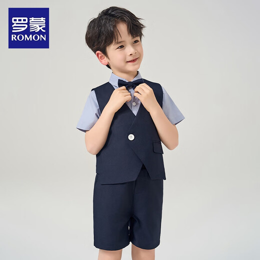 罗蒙儿童礼服男童毕业套装英伦风男宝周岁生日宴会西服花童演出服140