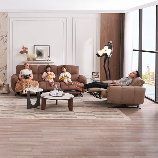 
CHEERS [offline store style] First class Italian minimalist leather electric function zero-wall sofa 13005 Four-seater double electric-Mochamus [12157 one table and four chairs] Delayed delivery (see customer service for details)