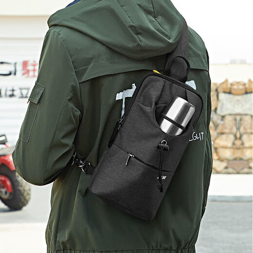 Chest bag for men's one-shoulder crossbody bag for chest trendy multifunctional sports and casual small cross bag lightweight cross bag new product ink black X1049