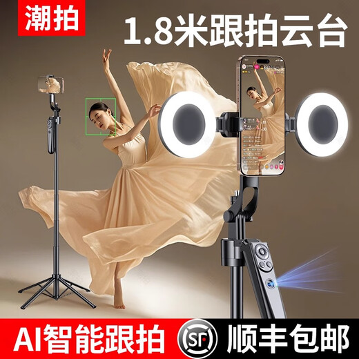 潮拍【智能AI跟拍】云台跟拍神器自拍杆360度旋转全自动人脸追踪防抖便携式手机拍摄直播支架三四脚架 【尊享版】AI智能人脸跟拍+蓝牙遥控 【1.8米】赠送收纳袋丨免APP丨无延迟丨防抖四轴