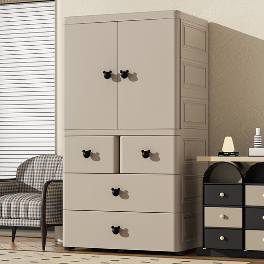[4877 Volkssammlung] Extra große, verdickte Babygarderobe Baby -Aufbewahrungsschrank Einfacher Kindergarderobekiste mit Schränken 80 cm Tulip Kaninchen Doppeltüren [Kleidung + Partition 1
