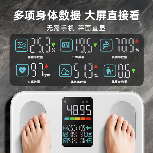 乐福（LEFU）智能体脂秤 体重秤称重电子秤人体 减肥健身专用高精准测量 大秤面核心数据显示 人体健康数据监测