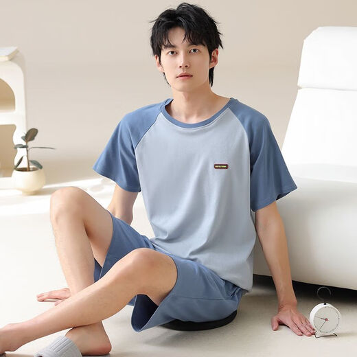 梦心声纯棉短袖短裤男家居服套装夏季便携抗菌吸湿排汗可外穿 梦短袖套装：OMM13601 3XL