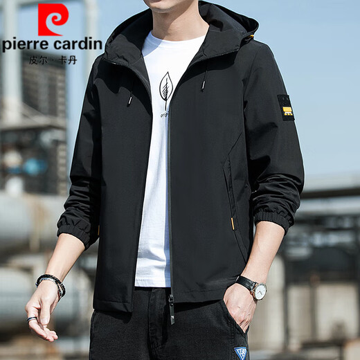Pierre Cardin Jacke Herren 2025 Frühlings- und Herbst Neue Kapuze Dünne Jugendliche Lose Jacke Kurzfarbige Jacke K12131 Black M [Empfohlen 100-110jin [Jin entspricht 0,5 kg]]