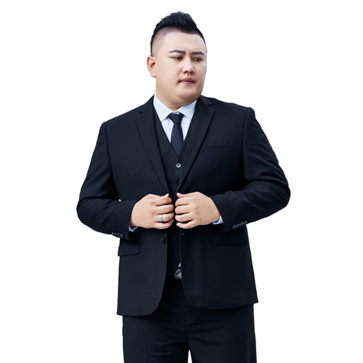 Playboy (PLAYBOY) large size suit suit men's business formal wedding dress groom fat loose suit jacket large size black suit + trousers + vest free collar 6XL 205 215-230Jin Jin equals 0.5 kg