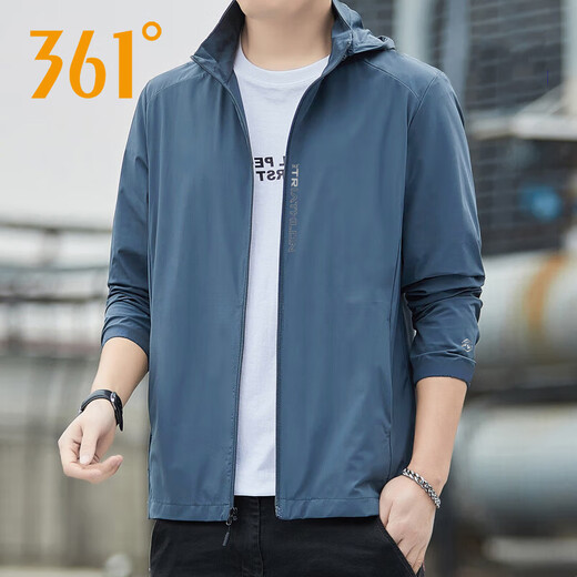 361 Men's Sports Windbreaker 2025 Autumn New Hooded Jacket Outdoor Fishing Running Top Men's Thin Sun Protection Jacket Cangyuan Blue L (175)