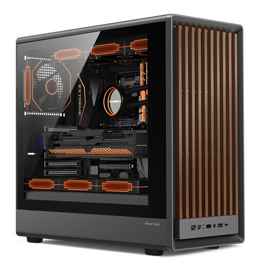 PowerTrain Zhenjie G1 black ATX chassis vertical glass side transparent desktop computer 360 water-cooled host shell graphics card length limit 420MM