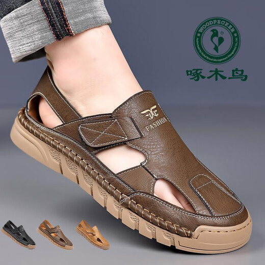 Sandalias de carpintero de carpintería Summer de cuero sin alivio para hombres zapatos casuales de cuero transpirable