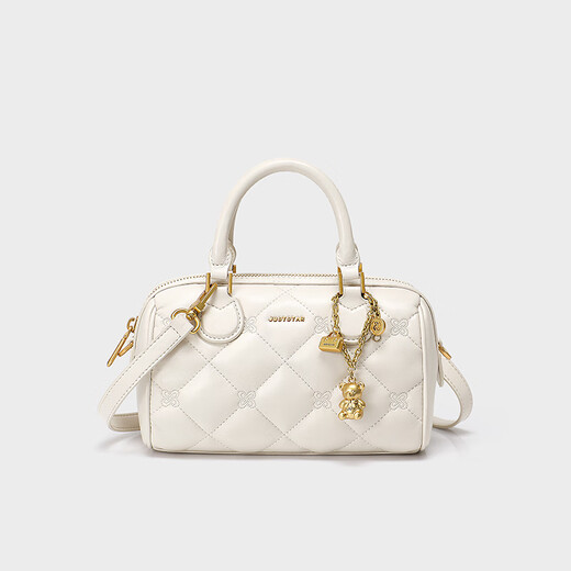 JUST STAR Waffle Boston Bag Women's 2025 New Handbag Light Luxury One-Shoulder Crossbody Bag Commuter Pillow Bag Cream White Fashion High-end Brand Birthday Gift Women