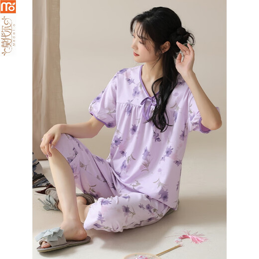 
Modal pajamas for women in summer 2025 new short-sleeved suit Chinese style new Chinese cropped pants can be worn on the outside thin cotton home Y9901 M (recommended 75-95Jin [Jin equals 0.5 kg])