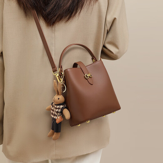 Enlike International Luxury Brand 2025 new genuine leather versatile high-quality handbag bag women's bag crossbody bucket bag sea salt white