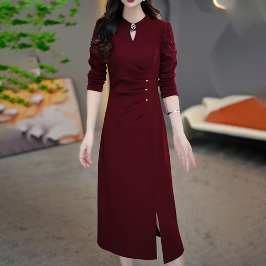 LISM [mismo estilo en el centro comercial] Vestido de alta gama con un nuevo estilo de gama de alta gama de vestidos de novia para mujeres, suegra otoño rojo M 85-105Jin [Jin equivale a 0.5 kg]