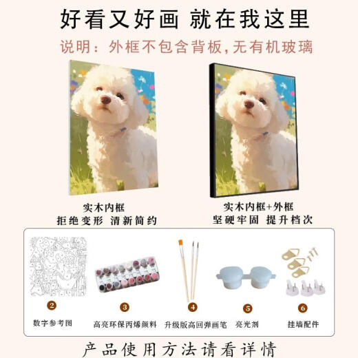 三栖虎比熊数字油画DIY填充填色手工涂色解闷狗狗油彩挂画 XH9737 40*50cm全套材料包画笔+画布+内