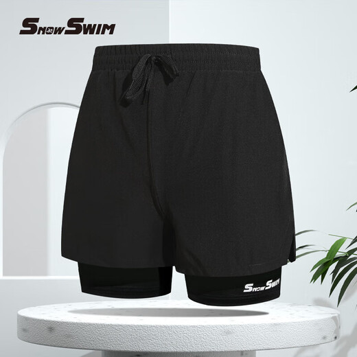 MIEHONE Herren-Badehose für Erwachsene, schnell trocknend, doppellagig, flacher Winkel, anti-peinlich, Hot-Spring-Badeanzug-Ausrüstung, schwarze Einzelhose, doppellagig, anti-peinlich, L (empfohlen 100–125 Jin Jin entspricht 0,5 kg)