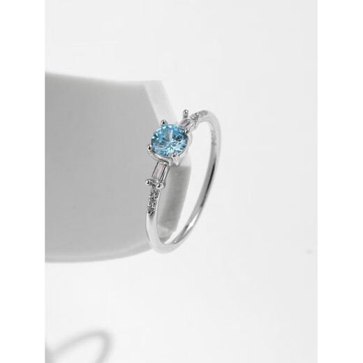 Fat Donglai's same style aquamarine ring S925 sterling silver light luxury light sea blue diamond ring women's niche design light sea blue ring US size 7 (54mm)