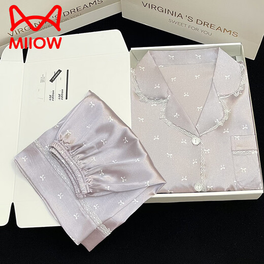 Catman (Miiow) Ice Seide Pyjamas für Frauen im Jahr 2025 Neues Sommer Dünner kurzärztes Sommer-Seiden-High-End-Kleidungsstück Set Hellgelb #YX-9214 m [75-98] Jin [Jin ist 0,5 kg]