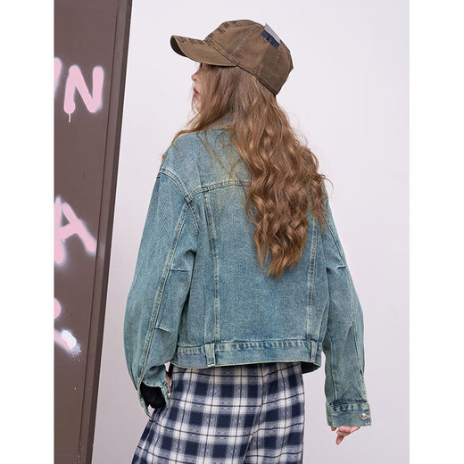 Fairy's Pocket Heavy Industry Bright Diamond Laving Jacket para mujeres a principios de otoño 2025 NUEVO TOP COREANO Lavado Denim Azul s