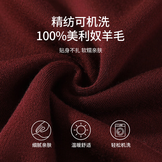 JOW Machine washable worsted 100% wool Zodiac year red thickened pure wool sweater men's round neck Horse Year festive sweater